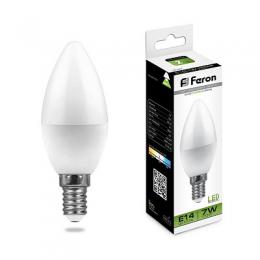 Изображение продукта Лампа светодиодная Feron E14 7W 4000K Свеча матвоая LB-97 