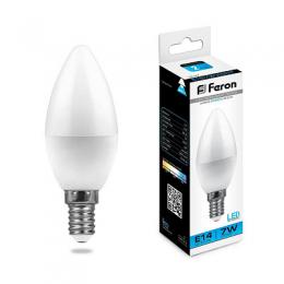 Лампа светодиодная Feron E14 7W 6400K Свеча Матовая LB-97  - 1