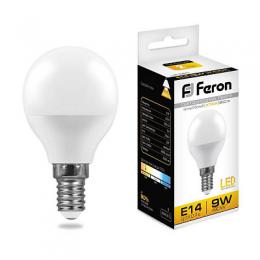 Лампа светодиодная Feron E14 9W 2700K Шар Матовая LB-550  - 1