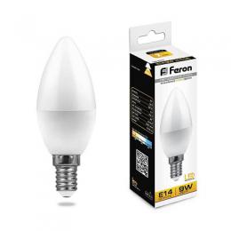 Лампа светодиодная Feron E14 9W 2700K Свеча Матовая LB-570  - 1