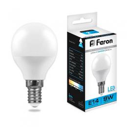 Лампа светодиодная Feron E14 9W 6400K Шар Матовая LB-550  - 1
