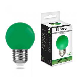 Лампа светодиодная Feron E27 1W Зеленый Шар Матовая LB-37  - 1