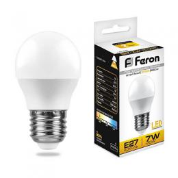 Лампа светодиодная Feron E27 7W 2700K Шар Матовая LB-95  - 1