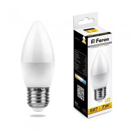 Лампа светодиодная Feron E27 7W 2700K Свеча Матовая LB-97  - 1