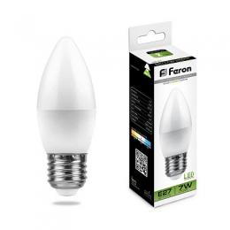 Лампа светодиодная Feron E27 7W 4000K Свеча Матовая LB-97  - 1