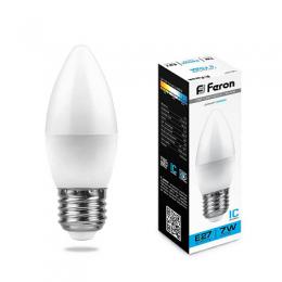 Лампа светодиодная Feron E27 7W 6400K Свеча Матовая LB-97  - 1