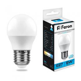 Лампа светодиодная Feron E27 9W 6400K Шар Матовая LB-550  - 1