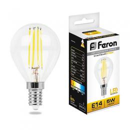 Лампа светодиодная филаментная Feron E14 5W 2700K Шар Прозрачная LB-61  - 1