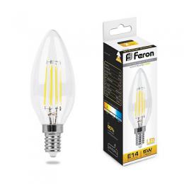 Лампа светодиодная филаментная Feron E14 5W 2700K Свеча Прозрачная LB-58  - 1