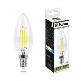 Лампа светодиодная филаментная Feron E14 5W 4000K Свеча Прозрачная LB-58  - 1
