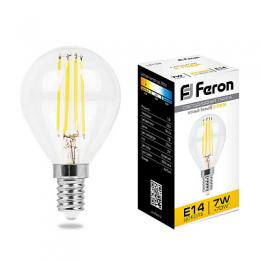 Лампа светодиодная филаментная Feron E14 7W 2700K Шар Прозрачная LB-52  - 1