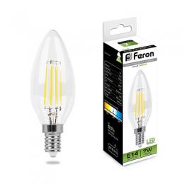 Лампа светодиодная филаментная Feron E14 7W 4000K Свеча Прозрачная LB-66  - 1