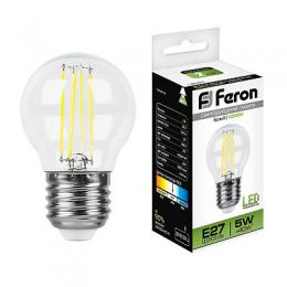 Изображение продукта Лампа светодиодная филаментная Feron E27 5W 4000K Шар Прозрачная LB-61 