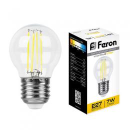 Изображение продукта Лампа светодиодная филаментная Feron E27 7W 2700K Шар Прозрачная LB-52 