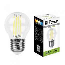 Лампа светодиодная филаментная Feron E27 7W 4000K Шар Прозрачная LB-52  - 1