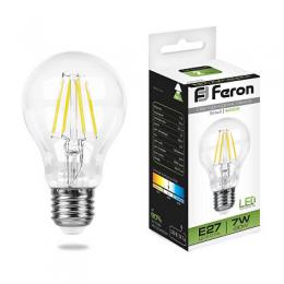 Лампа светодиодная филаментная Feron E27 7W 4000K Шар Прозрачная LB-57  - 1