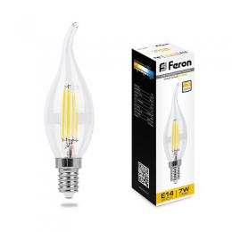 Изображение продукта Лампа светодиодная филаментнаядиммируемая Feron E14 7W 2700K Свеча на ветру Прозрачная LB-167 