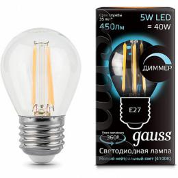 Лампа светодиодная диммируемая Gauss филаментная E27 5W 4100К прозрачная  - 1