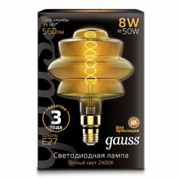 Лампа светодиодная филаментная диммируемая Gauss E27 8W 2400K золотая  - 2
