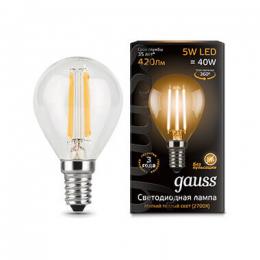 Изображение продукта Лампа светодиодная филаментная Gauss E14 5W 2700K прозрачная 