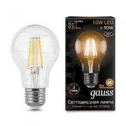 Лампа светодиодная филаментная Gauss E27 10W 2700К прозрачная  - 1