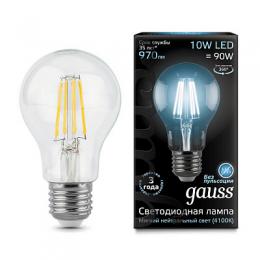 Лампа светодиодная филаментная Gauss E27 10W 4100К прозрачная  - 1