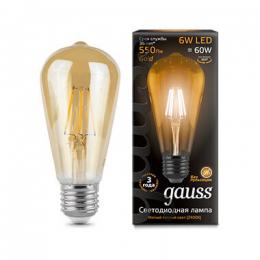 Изображение продукта Лампа светодиодная филаментная Gauss E27 6W 2400К золотая 