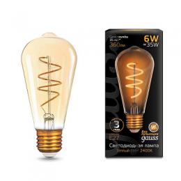 Изображение продукта Лампа светодиодная филаментная Gauss E27 6W 2400K золотая 