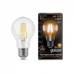 Изображение продукта Лампа светодиодная филаментная Gauss E27 6W 2700К прозрачная 1/10/50 