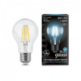 Лампа светодиодная филаментная Gauss E27 6W 4100К прозрачная 1/10/50  - 1