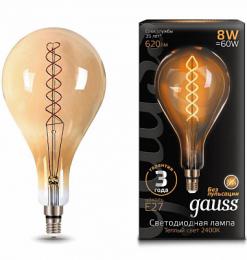 Лампа светодиодная филаментная Gauss E27 8W 2400K золотая  - 1