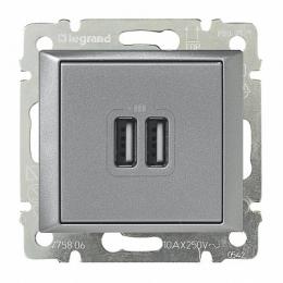 Изображение продукта Розетка USB двойная Legrand Valena 240V/5V 2400mA алюминий 