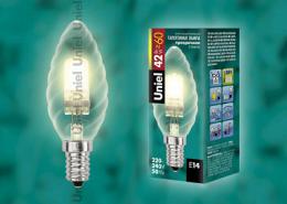 Лампа галогенная (04112) Uniel Е14 28W прозрачная HCL-28/CL/E14 Candle Twisted  - 2
