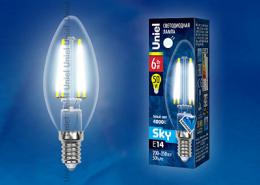 Лампа светодиодная филаментная (UL-00001373) Uniel E14 6W 4000K прозрачная  - 2