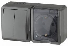 Блок розетка-выключатель двухклавишный ЭРА Эксперт IP54 16A 250V  Б0020736  - 1